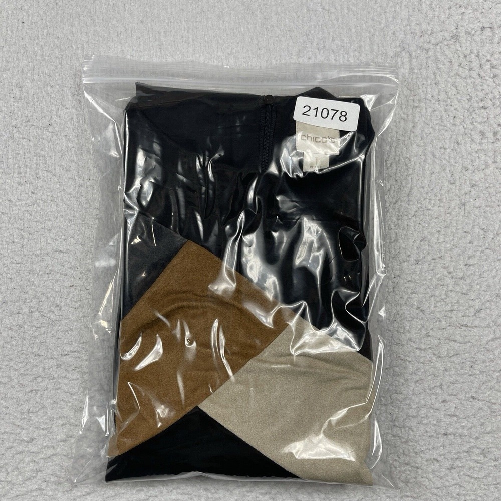 Chicos Dress Womens 1 Petite Medium 8P Black Brown‎ Suede Faux Leather Patchwork - Picture 14 of 14